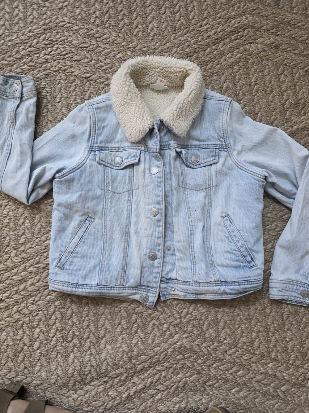 Cat & Jack Light Blue Denim Jacket with Cream Sherpa Collar